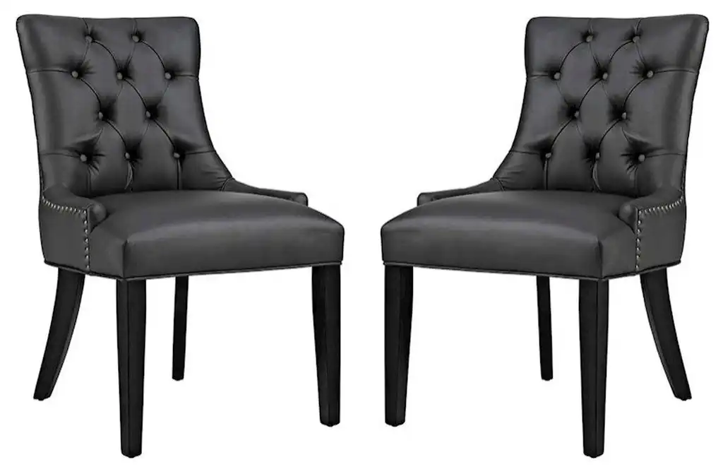 Modway Regent Dining Side Chair Vinyl Set of 2 in Black -EEI-2742-BLK-SET