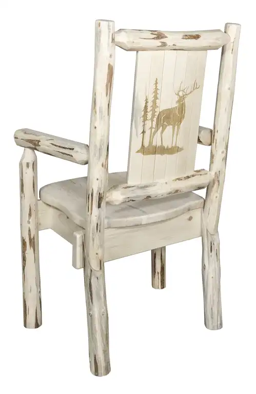 Montana Captain's Chair With Laser Engraved Elk Design, Clear Lacquer Finish, La