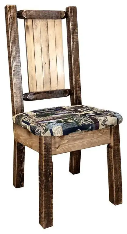 Montana Woodworks Homestead Wood Side Chair with Engraved Bronc Design in Brown
