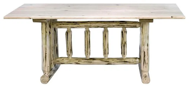 Montana Woodworks Trestle Based Wood Dining Table in Natural Lacquered