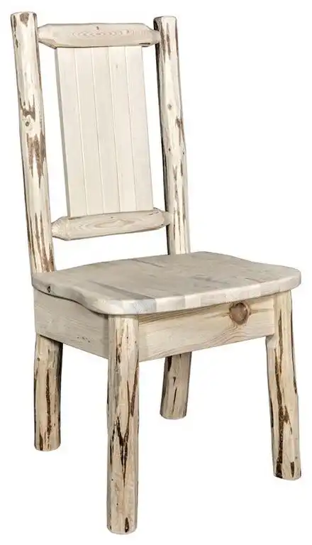 Montana Woodworks Wood Side Chair with Laser Engraved Pine Design in Natural