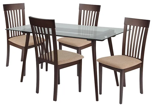 Montebello 5-Piece Espresso Wood Dining Table Set, Clear/Espresso