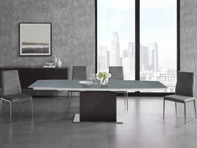 Moon Manual Dining Table with Gray Oak Base and Gray Top