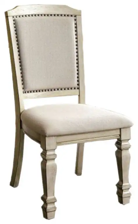 Nailhead Trim Fabric Upholstered Wooden Side Chair, Set Of 2, Beige