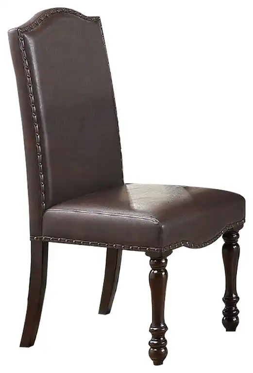 Nailhead Trim Faux Leather Dining Chair with Turned Legs, Set of 2, Brown