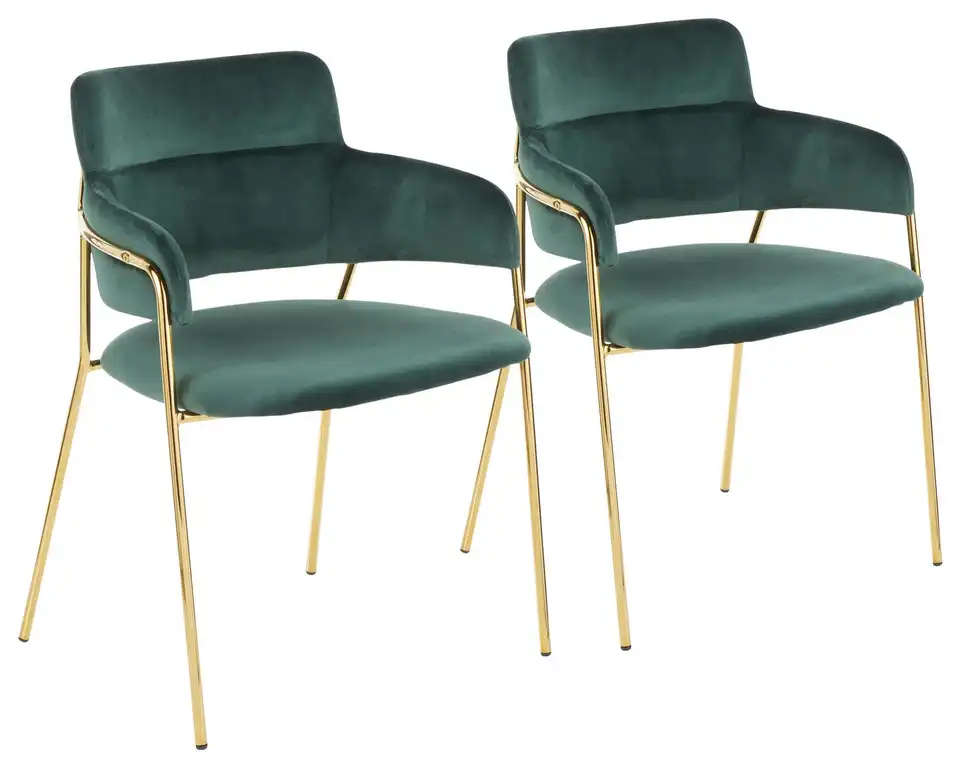 Napoli Chair, Set of 2, Gold Metal, Emerald Green Velvet