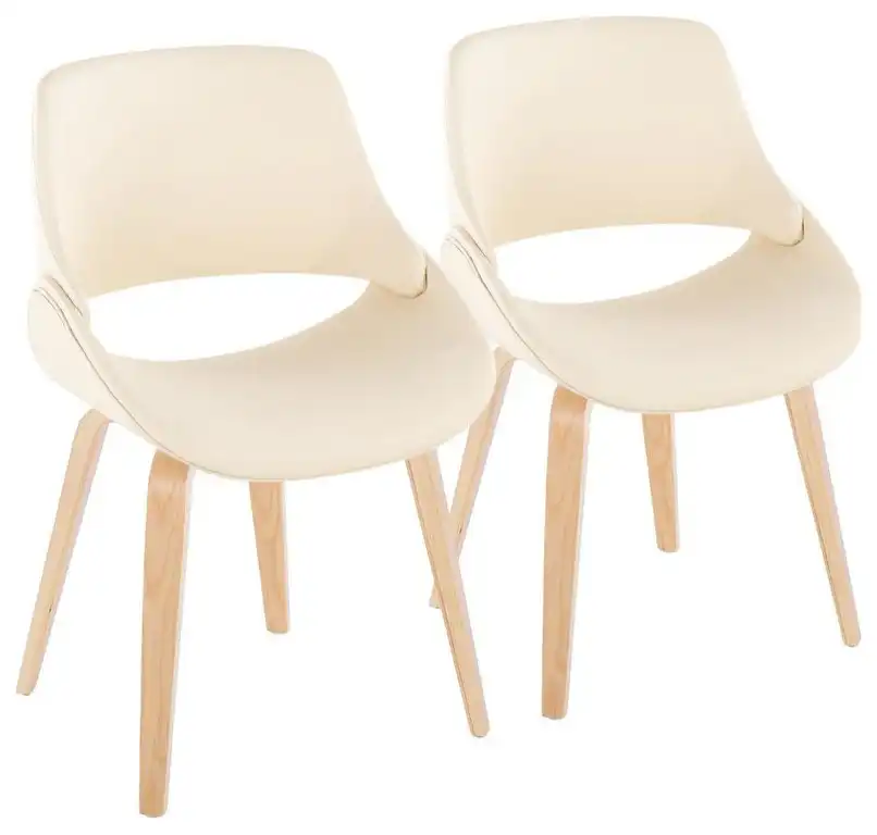 Natural Wood, Cream PU Fabrico Chair - Set of 2