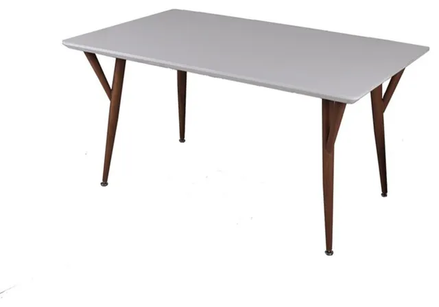 New Spec Rectangular Engineered Wood Glossy Dining Table Metal Printing In White