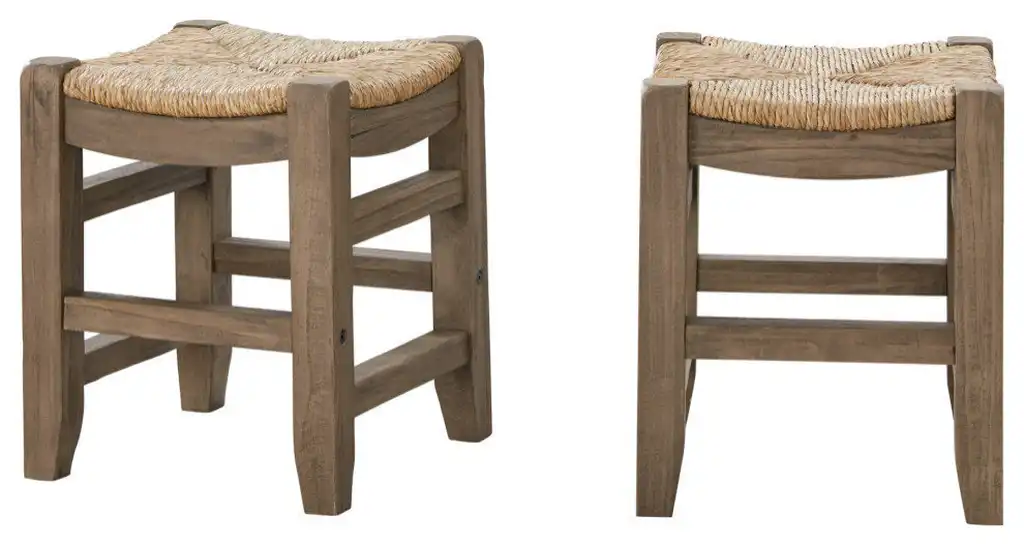 Newport Set of Two 18"H Wood Stools, Rush Seats