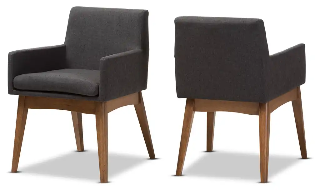 Nexus Mid-Century Modern Walnut Wood Dining Chair, Set of 2, Dark Gray