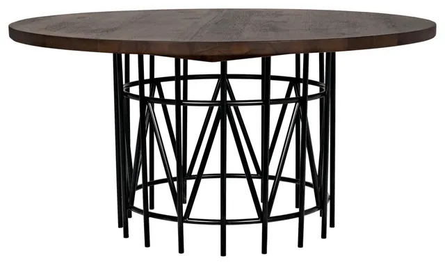 NOIR Furniture - Silberman Dining Table in Dark Walnut with Black Steel Base - G
