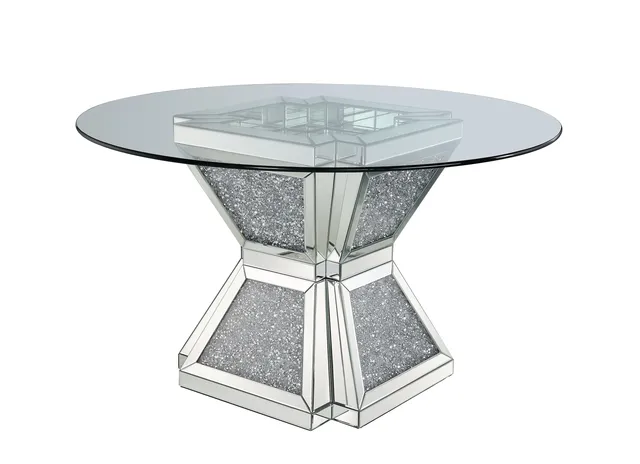Noralie Dining Table, Clear Glass, Mirrored & Faux Diamonds