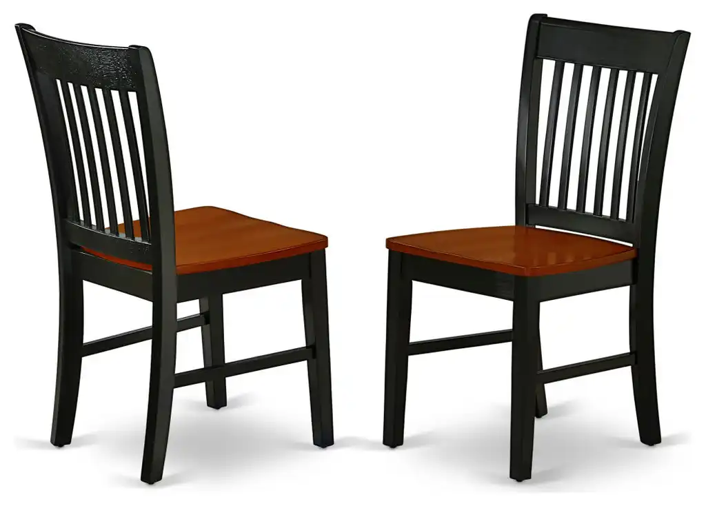 Norfolk Dining Chair With Plain Wood Seat, Black and Cherry Finish Set of 2
