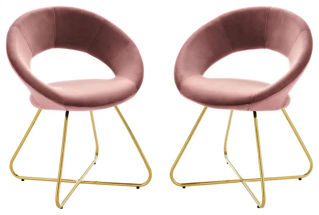 Nouvelle Performance Velvet Dining Chair Set of 2 Gold Dusty Rose