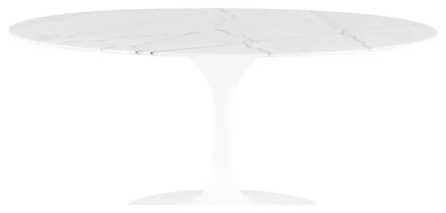 Nuevo Echo 39.5" Marble Stone & Aluminum Dining Table in Polished White