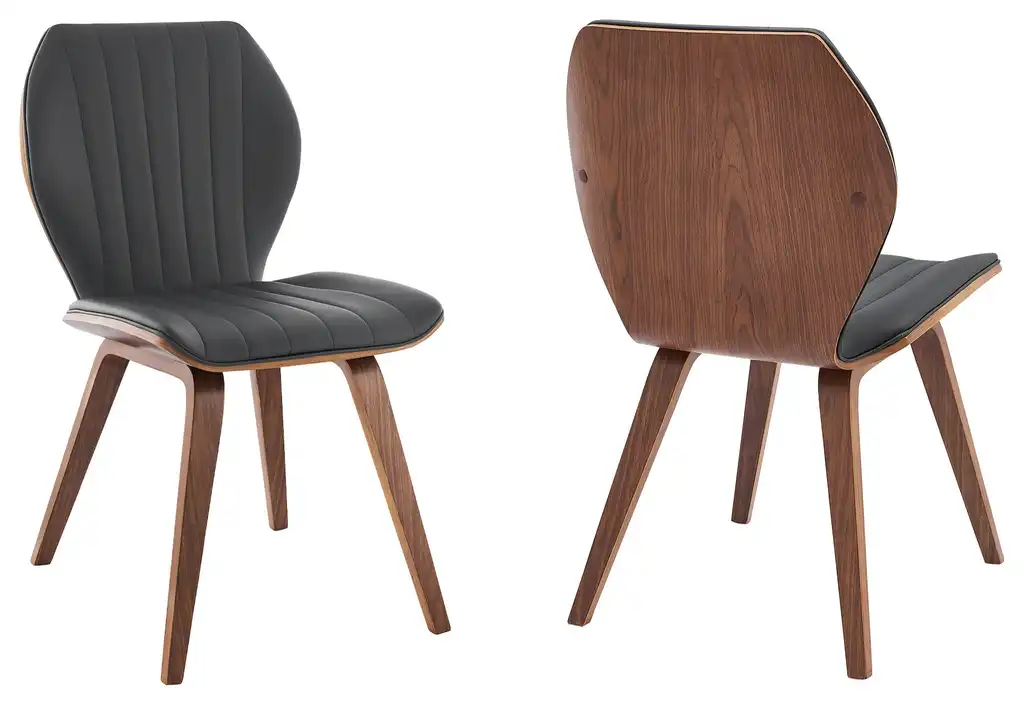 Ontario Gray Faux Leather and Walnut Wood Dining Chairs - Set of 2