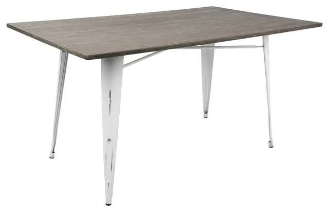 Oregon 59" Industrial Farmhouse Dining Table, Vintage White/Espresso