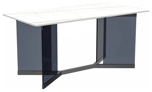 Oryn Series Modern Dining Table Black Glass and Steel Base