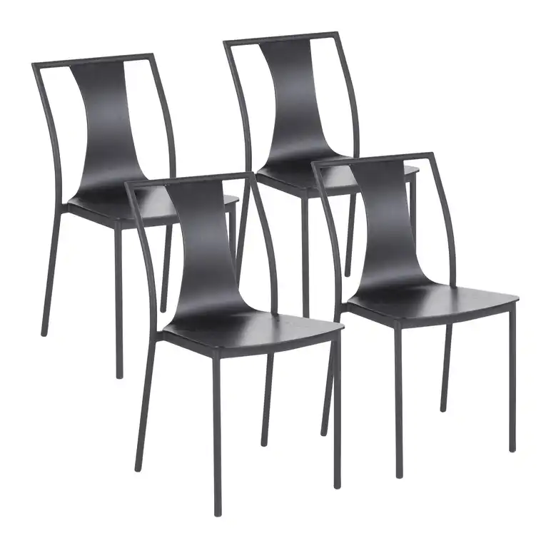 Osaka Contemporary Chair With Black Metal, Set of 4, Black Wood