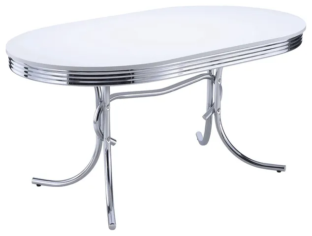 Oval Dining Table, Glossy White and Chrome