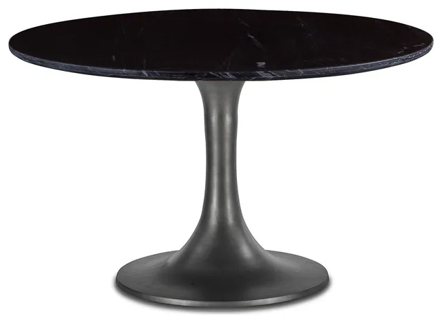 Palm Desert Natural Black Marble Dining Table With Zinc Tulip Base