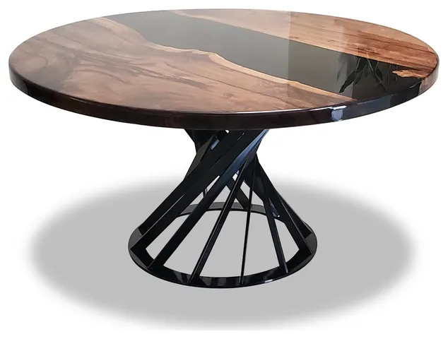 Panaro Round Black River Dining Table, 8 Seater