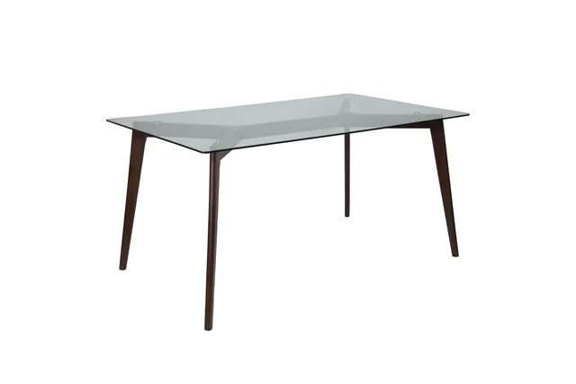Parkside 35.25" x 59" Rectangular Solid Espresso Wood Table with Clear Glass Top