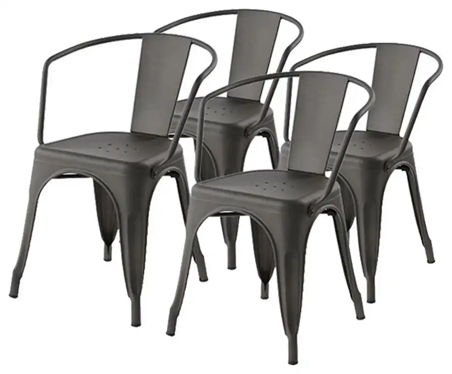 Pemberly Row 17.3" Metal Dining Chairs in Gunmetal Brown (Set of 4)