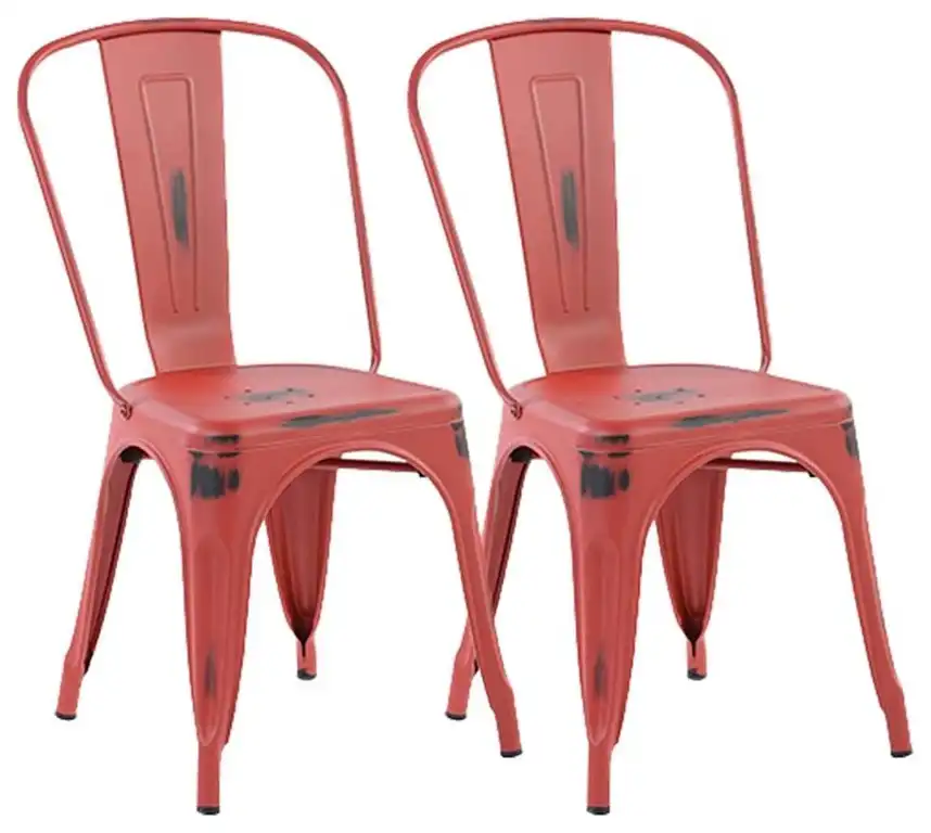 Pemberly Row 17.3" Transitional Metal Dining Chairs in Red (Set of 2)
