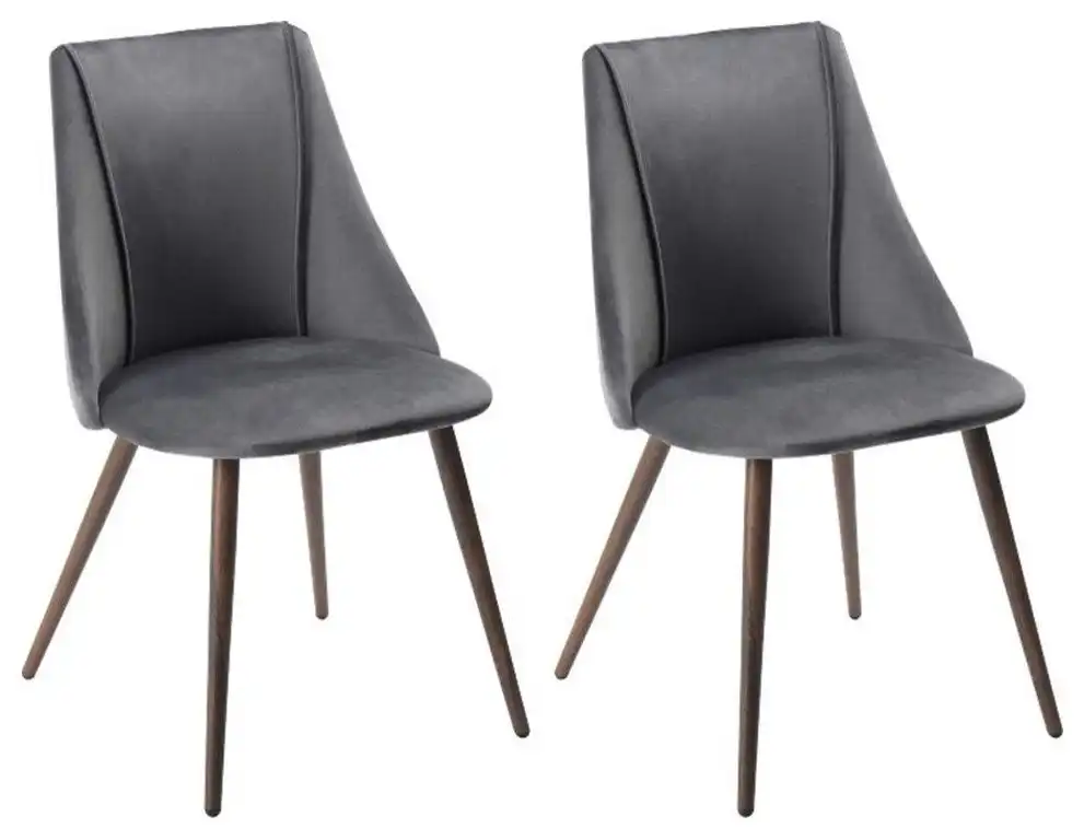 Pemberly Row 18.5" Velvet Fabric Dining Chairs in Gray / Walnut (Set of 2)