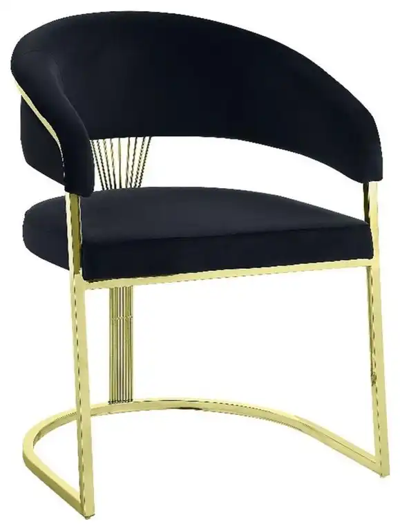 Pemberly Row 19" Hollow Back Velvet & Metal Side Chair in Black/Gold