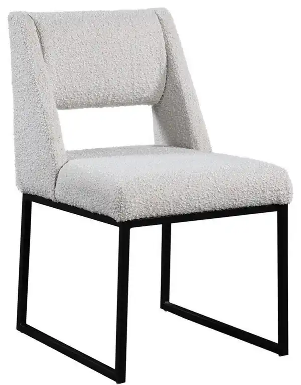 Pemberly Row 33" Contemporary Fabric Dining Chair in Rich Cream/Matte Black