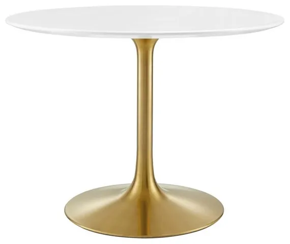 Pemberly Row 40" Round Pedestal Dining Table in Gold and White