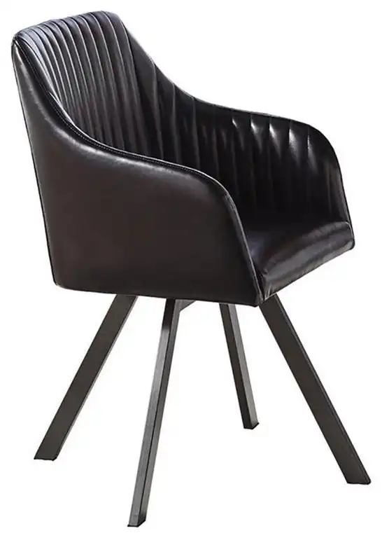 Pemberly Row Wood Tufted Sloped Arm Swivel Dining Chair in Black & Gunmetal