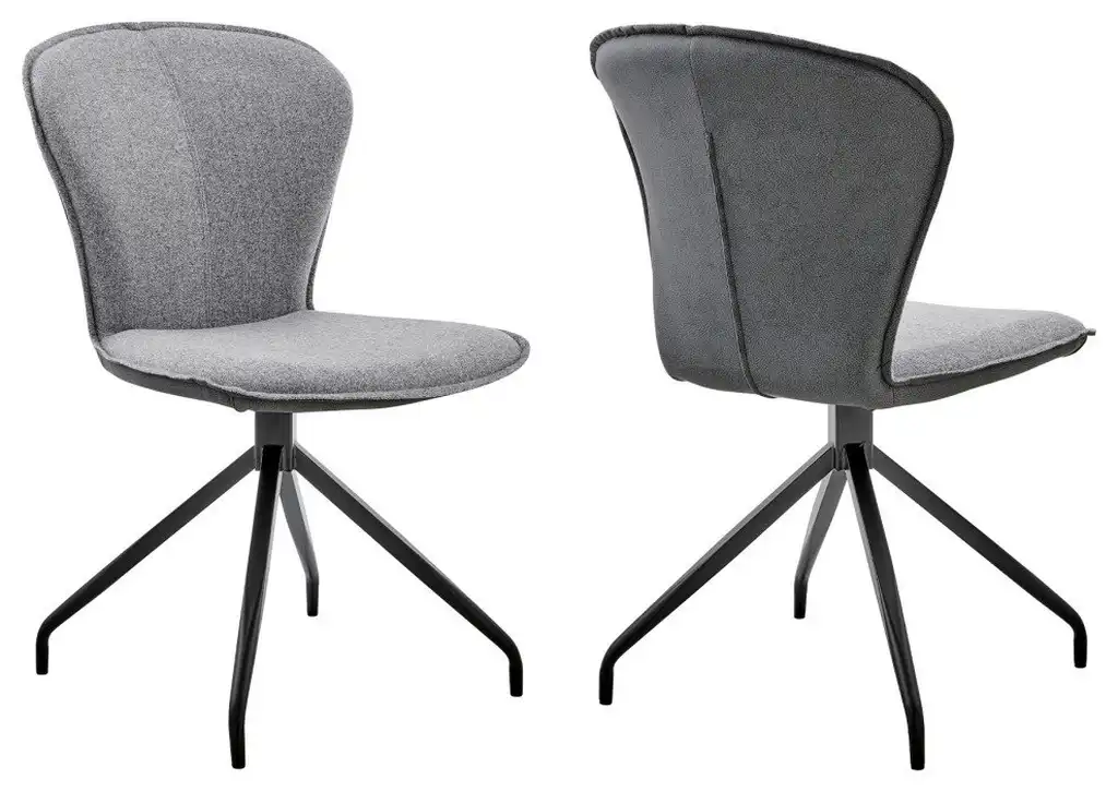 Petrie Dining Room Accent Chair, Gray Fabric and Black Finish Set of 2