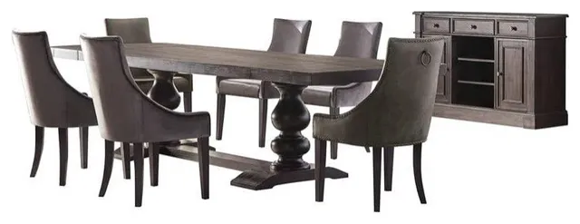 Phelps Rectangular Trestle Dining Set Antique Noir and Grey