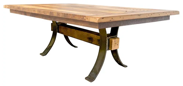 Pierce Reclaimed Wood Dining Table, Steel Base, Natural, 42x96, 2 Breadboard Exts