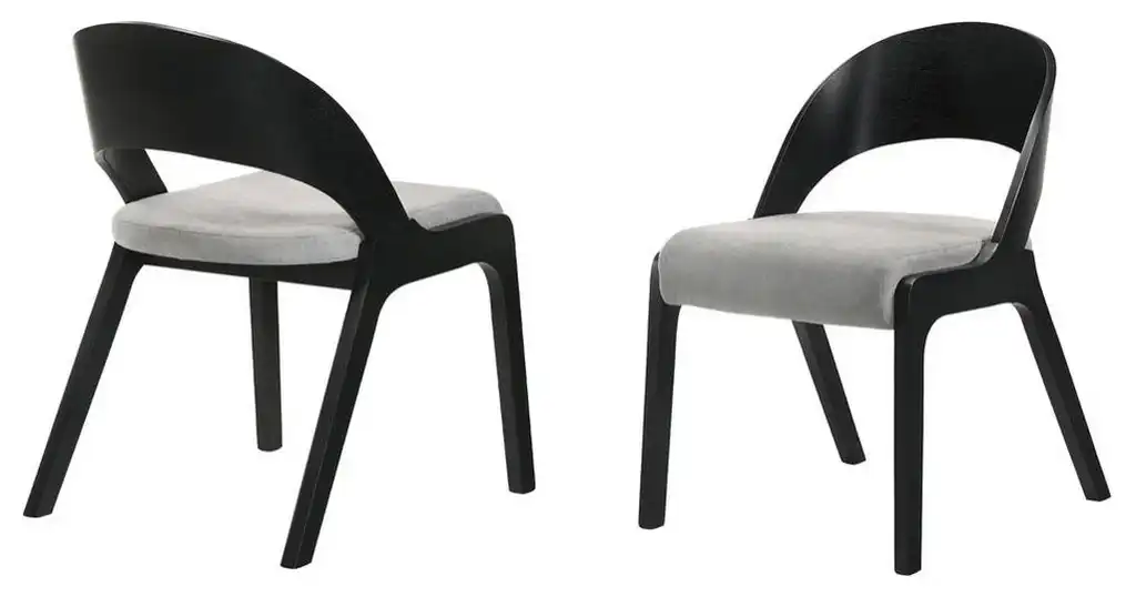 Polly Mid-Century Modern Dining Accent Chairs in Black Finish and Grey...