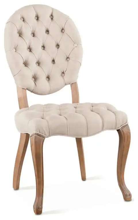 Portia Off-White Linen Tufted Chairs with Linen Back, Set of 2