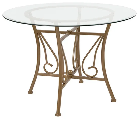 Princeton 42'' Round Glass Dining Table with Matte Gold Metal Frame