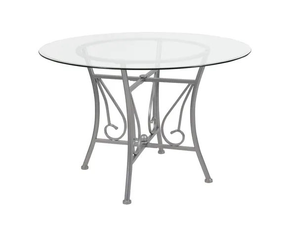 Princeton 45'' Round Glass Dining Table with Silver Metal Frame
