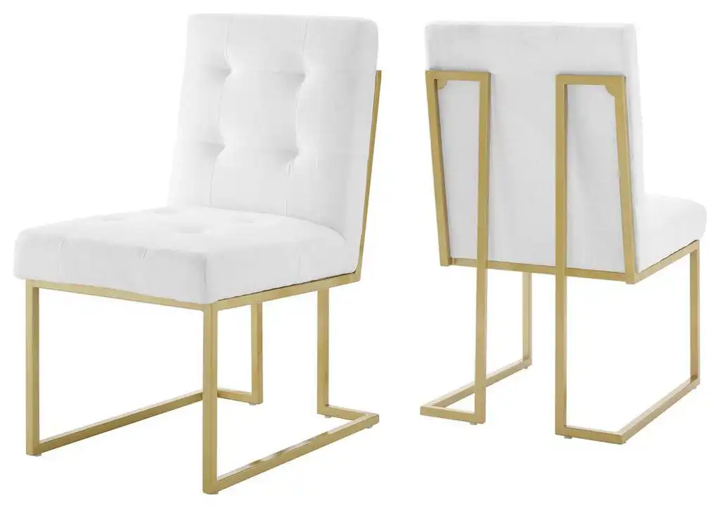 Privy Gold Stainless Steel Upholstered Fabric Dining Accent Chair Set of 2 -...