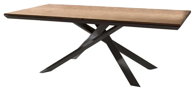 Quadron Rectangular Dining Table, Extendable, Antic Oakwood With Metal Base