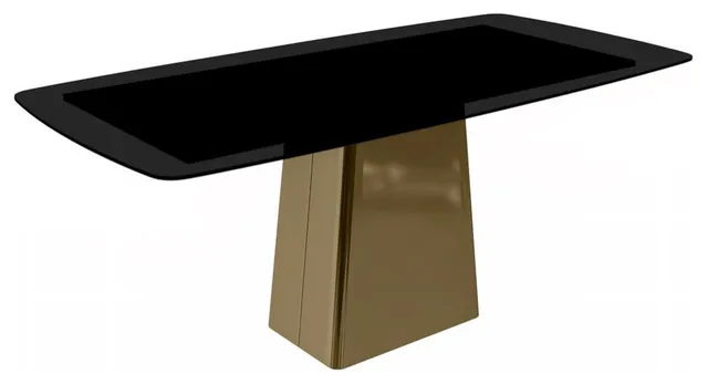 Quinix Series Dining Table, Gold Base With 55 Black Glass Top