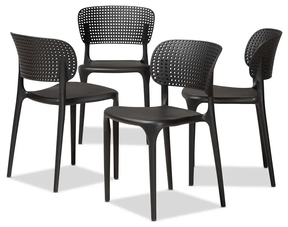 Rae Modern Black Finished Plastic 4-Piece Stackable Dining Chair Set