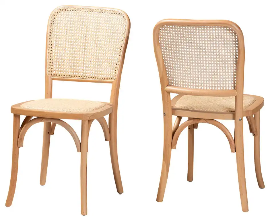 Ramonita Mid-Century 2-Piece Dining Chairs, Natural Brown