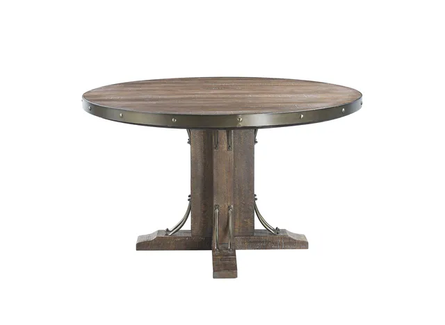 Raphaela Round Dining Table, Weathered Cherry Finish