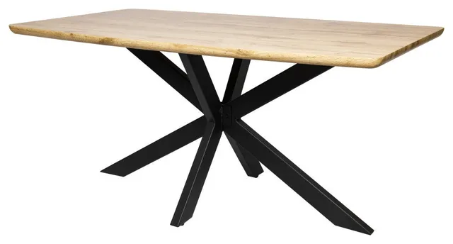Ravenna 63" MDF Dining Table With X-Cross Geometric Metal Base, Natural Wood