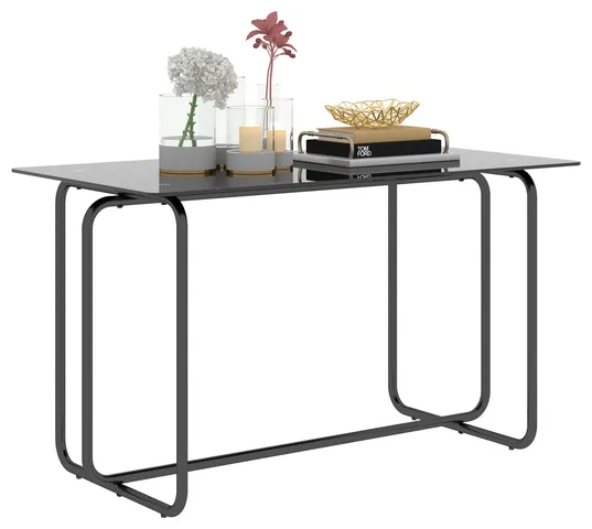 Rectangle Tempered Glass Dining Table With Metal Frame Black
