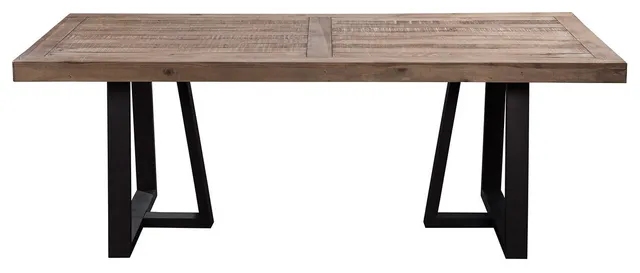 Rectangular Dining Table with Metal Legs and Distressed Recycled Pine Top